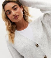 New Look Petite Pale Grey Ribbed Knit Button Cardigan